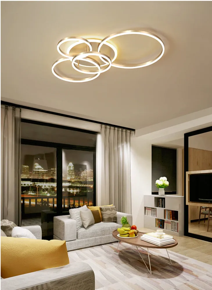 Simig lighting modern luxury cozy gold 3 ring acrylic living room ceiling chandelier