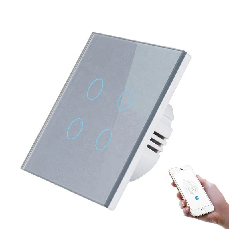EU / UK Type Glass Panel Wifi Touch Switch CE RoHS Approval 2 Gang Button Tuya App Smart Life Intelligent Wall Touch Switch