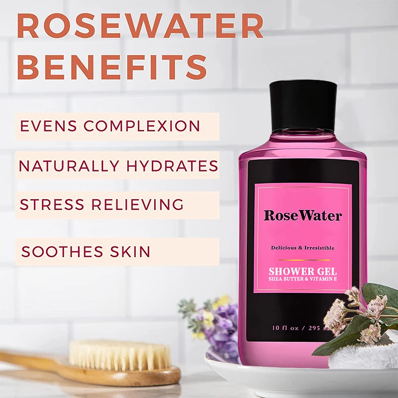 Luxury Shower Gel Sulfate-free Refreshing & Moisturizing and Rose Water & Niacinamide Whitening Skin Shower Gel