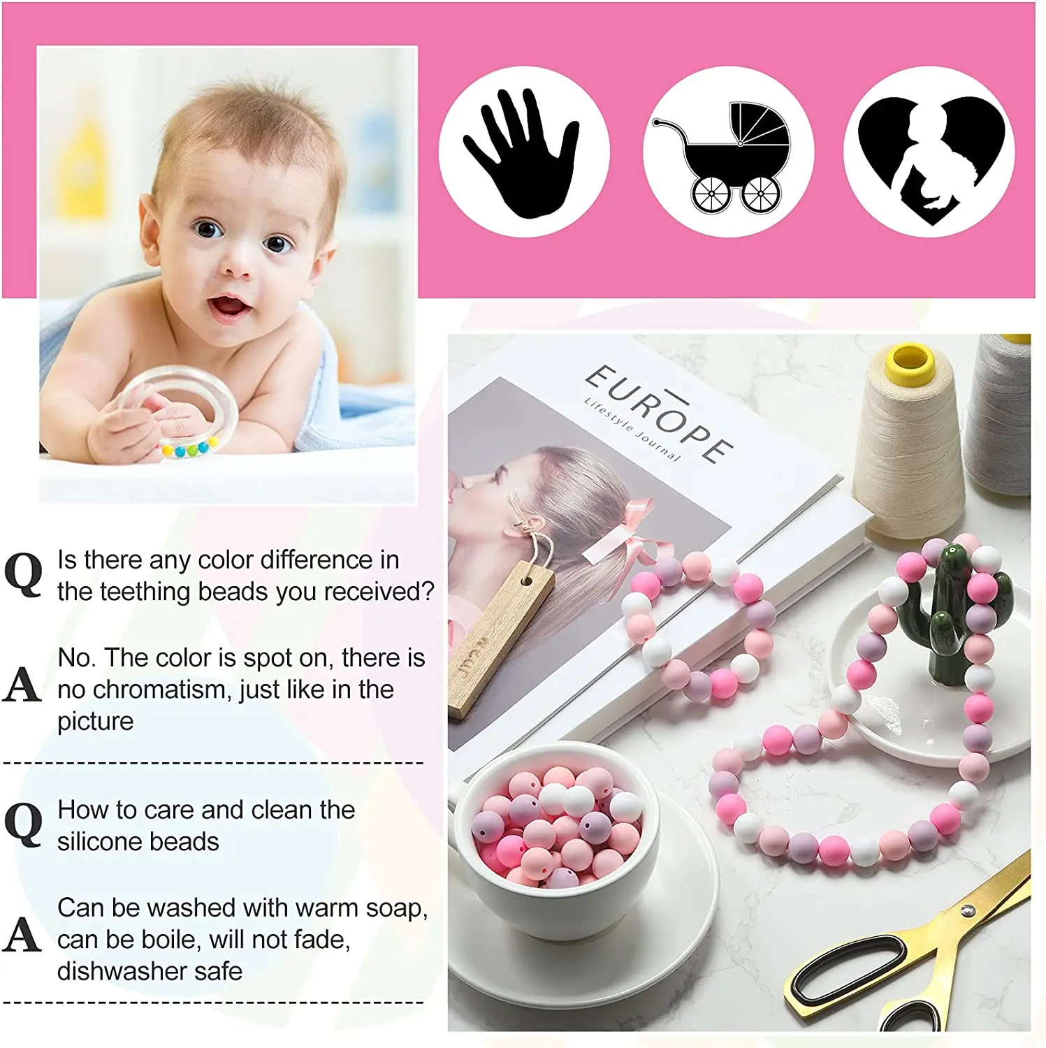 Promise Babe Round Silicone Beads Mix Color Silicone Teething Beads 15mm  DIY Supplies BPA Free