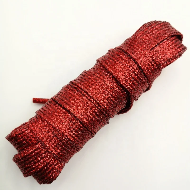 Wholesale various color silver gold glitter flat tubular blinking glitter shoe laces