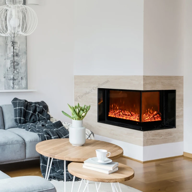 Modern Led Decorative Wandkamin Wall Mounted Recessed L-Shaped 2 Sided View Corner Fireplace Insert Electric Fireplace