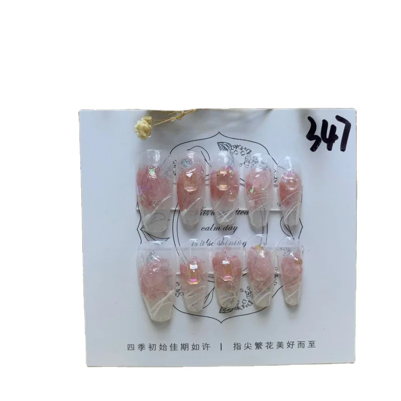 Design #347 French style easy wear nail glitter beauty false nails press on nails gel