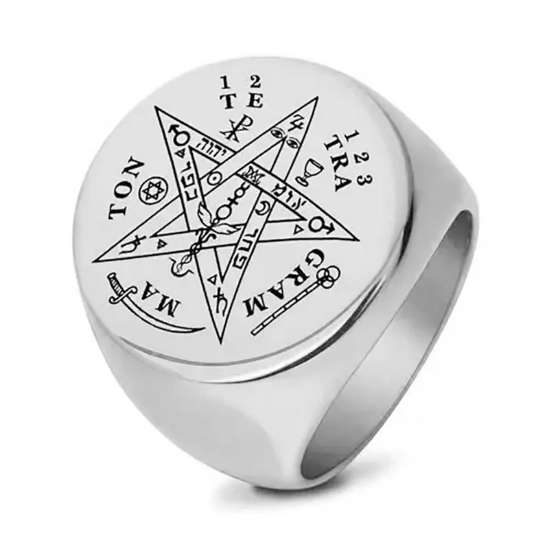 Tetragrammaton Viking Rings Wahyeh Magical Blessed Pentagram of Solomon Amulet Stainless Steel Punk Ring