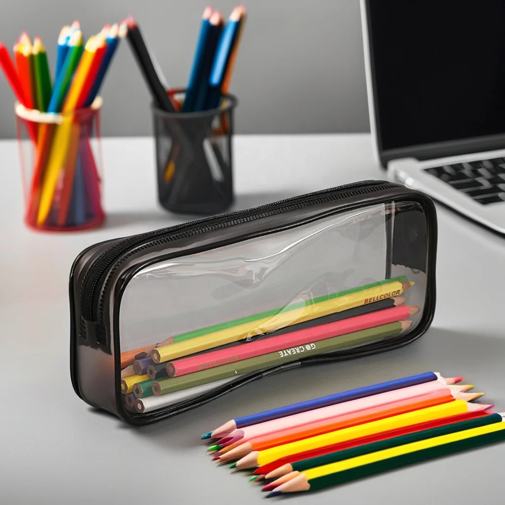 Clear PVC Big Capacity Pencil Case Transparent Pen Bag and Cosmetic Pouch with Zipper for School and Office Gift