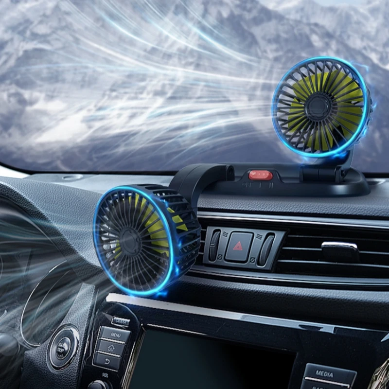 Car USB Fan Dual Head Cooling Air Fan 2-Speed 360 Degree Adjustable Fan Car Electrical