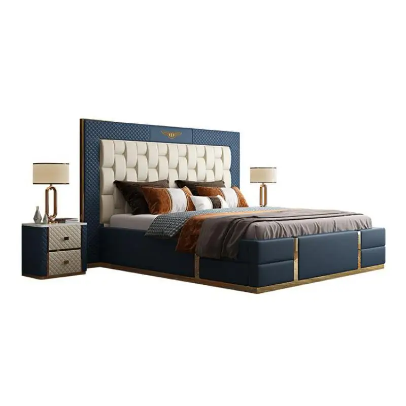Modern Villa Master Bedroom Leather Double Bed Italian Style Light Luxury Big Bed Head Comfortable King Size Bed