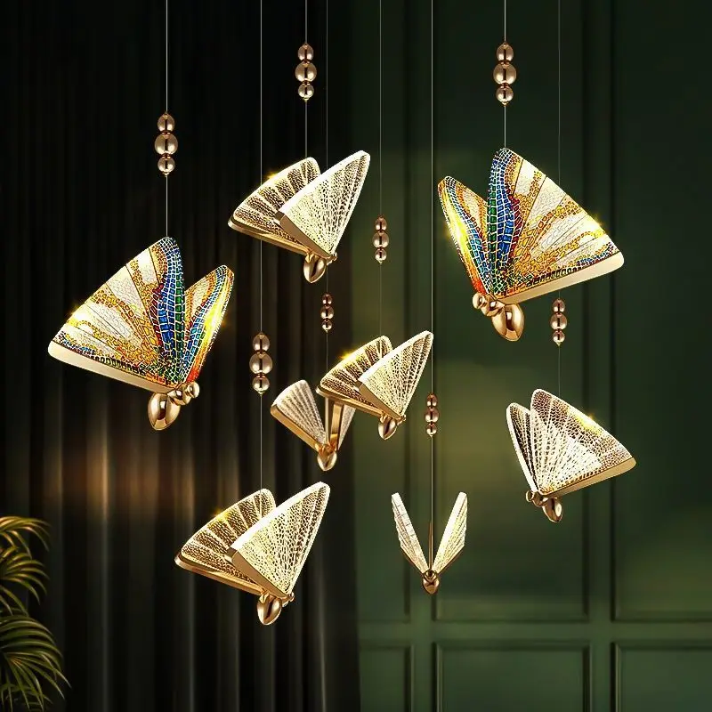 Decorative Luxury Ceiling Hanging Pendant Lighting Hotel Kitchen Fixture Lamp Butterfly Shape Modern LED Chandelier