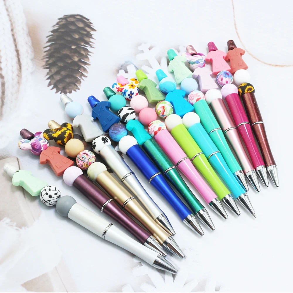 2022 New Style DIY Silicone Beaded Pens Office School Writing Supplies Plastic Ballpoint Pen