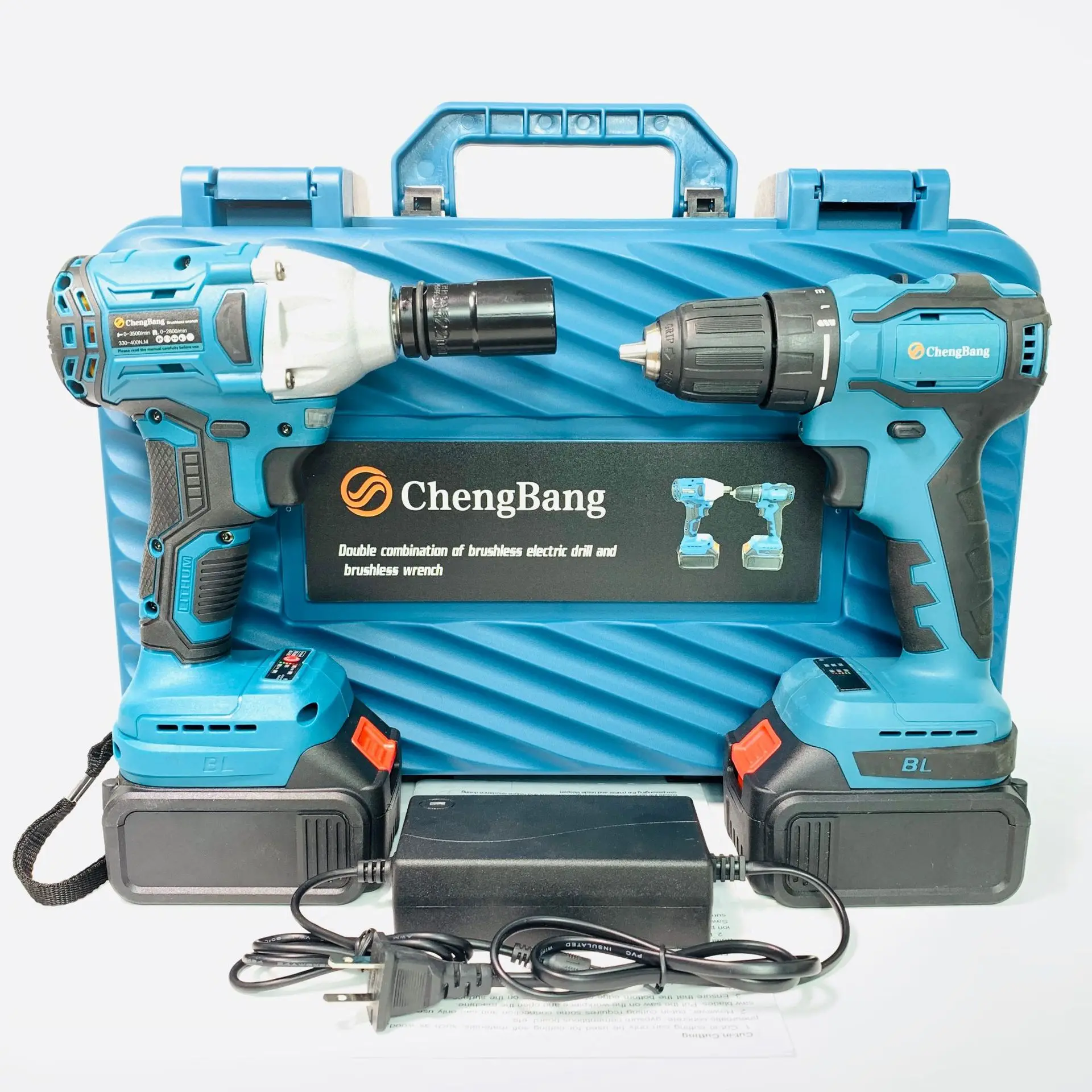 Set of 2pcs Power Tools 20V Lithium Battery Brushless Electric Wrench C01 Cordless Impact Drill Screwdriver Combination Tool Set