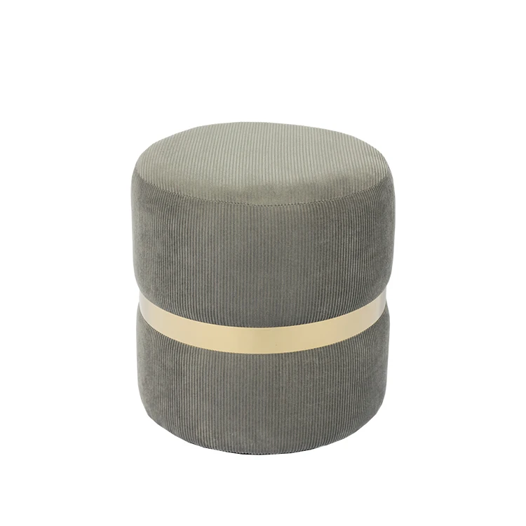Фабрика Fuzhou Fytch, современный маленький круглый бархатный пуф с золотой лентой и серой бархатной тканью