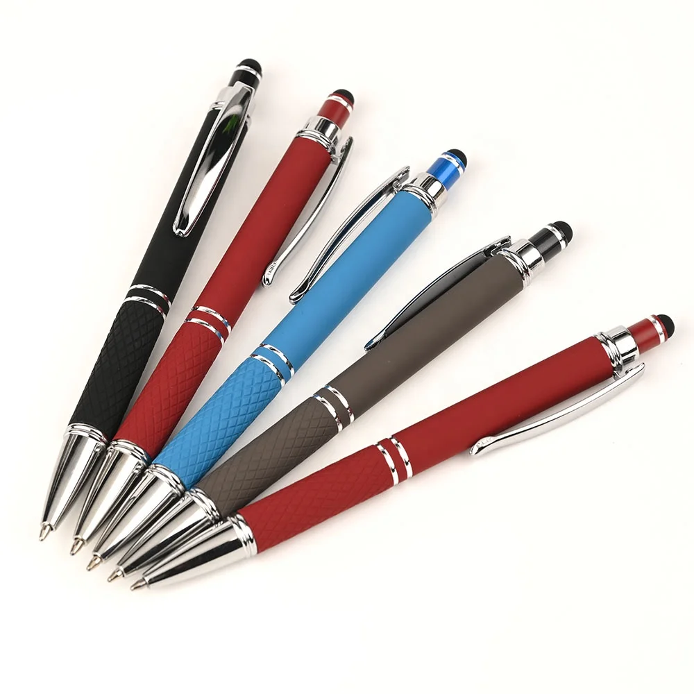 2024 New Design Promotional Soft Touch Rubber Metal Ballpoint Pen Retractable Stylus Pen for Touch Screens