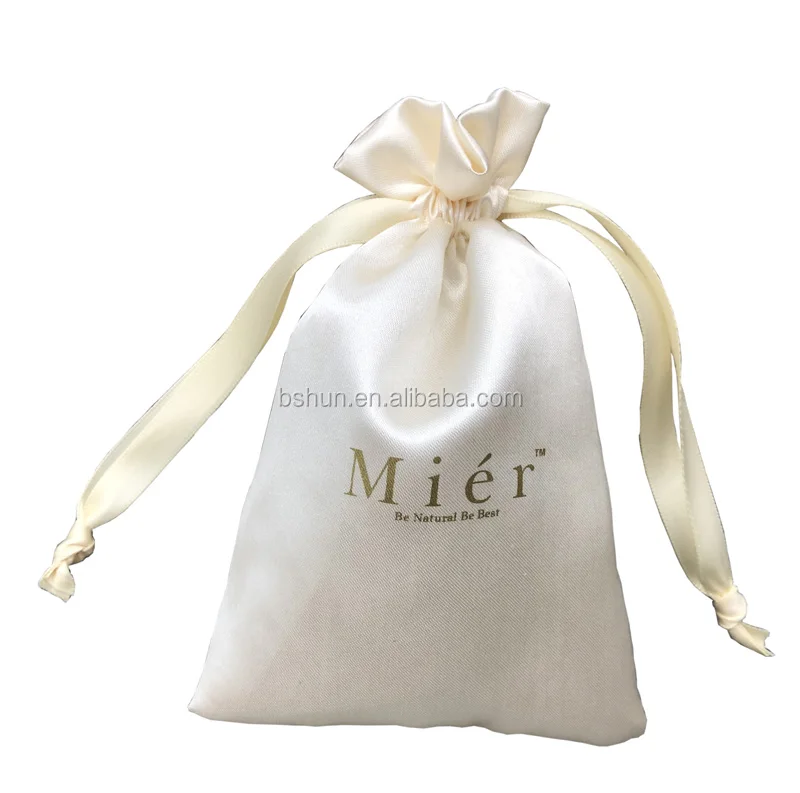 Custom ivory/beige Satin Bags with Drawstrings jewelry Bags