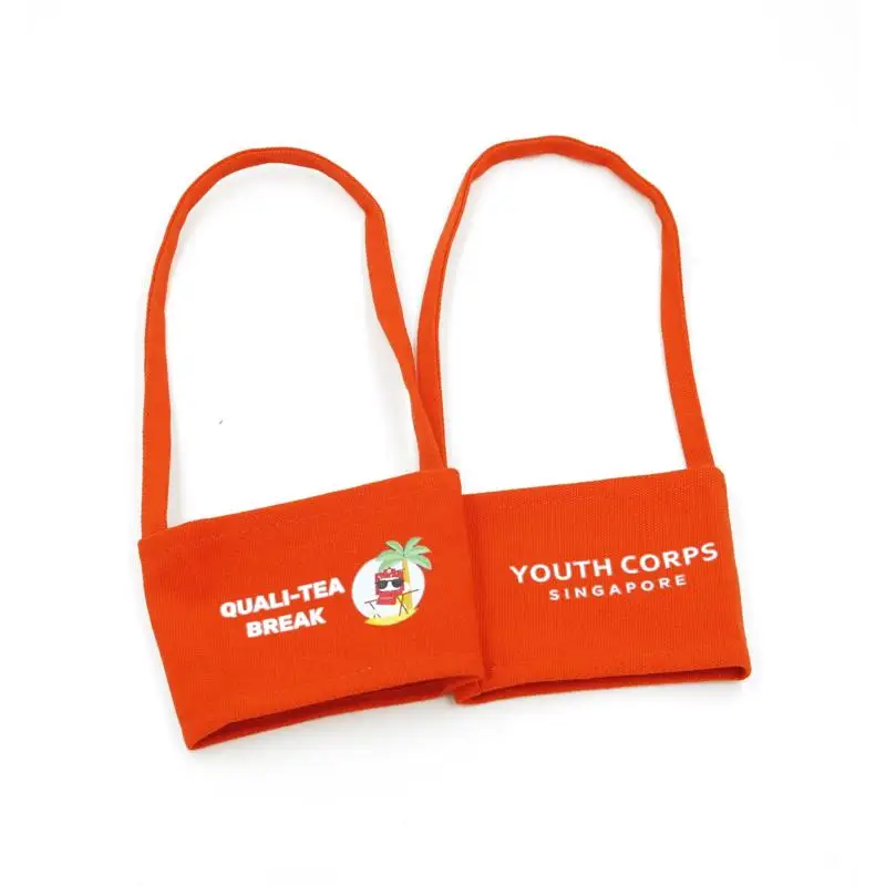 Custom Print Milk Bubble Tea Carrier Holder Take Away Cup Holder Bag Cotton Canvas Cup Sleeve