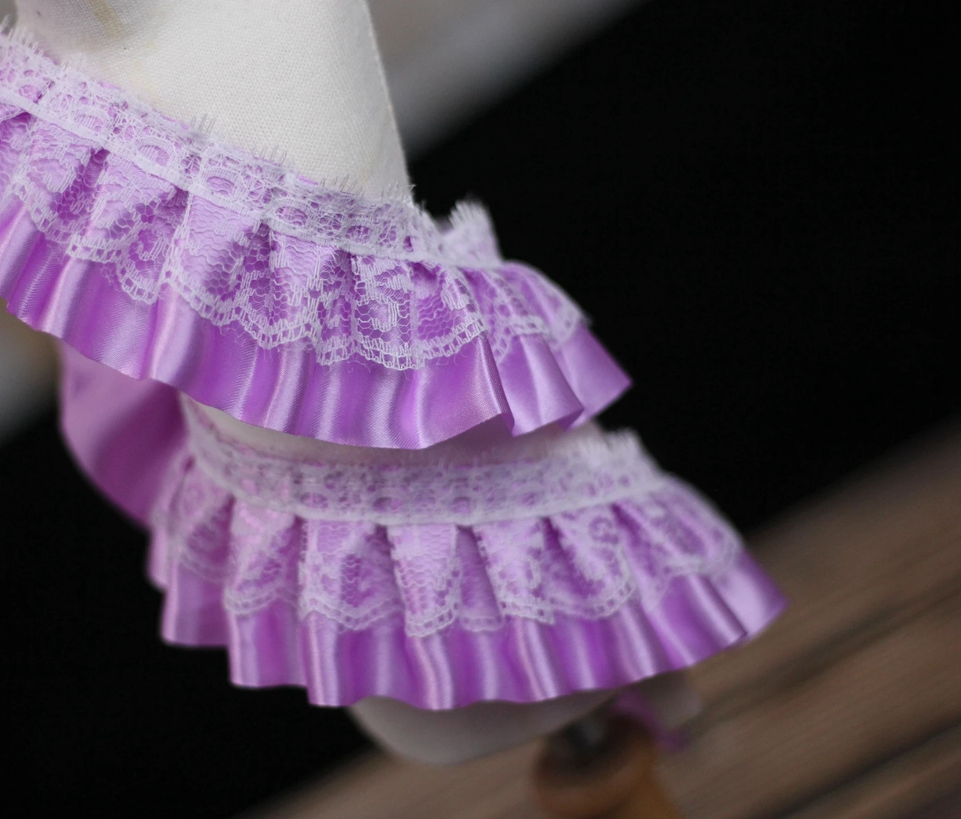 Wholesale 5CM Double Layers Satin Lace Dot Gold Edged Drape Wrinkled Mesh Ruffle Lace for Arts and Crafts