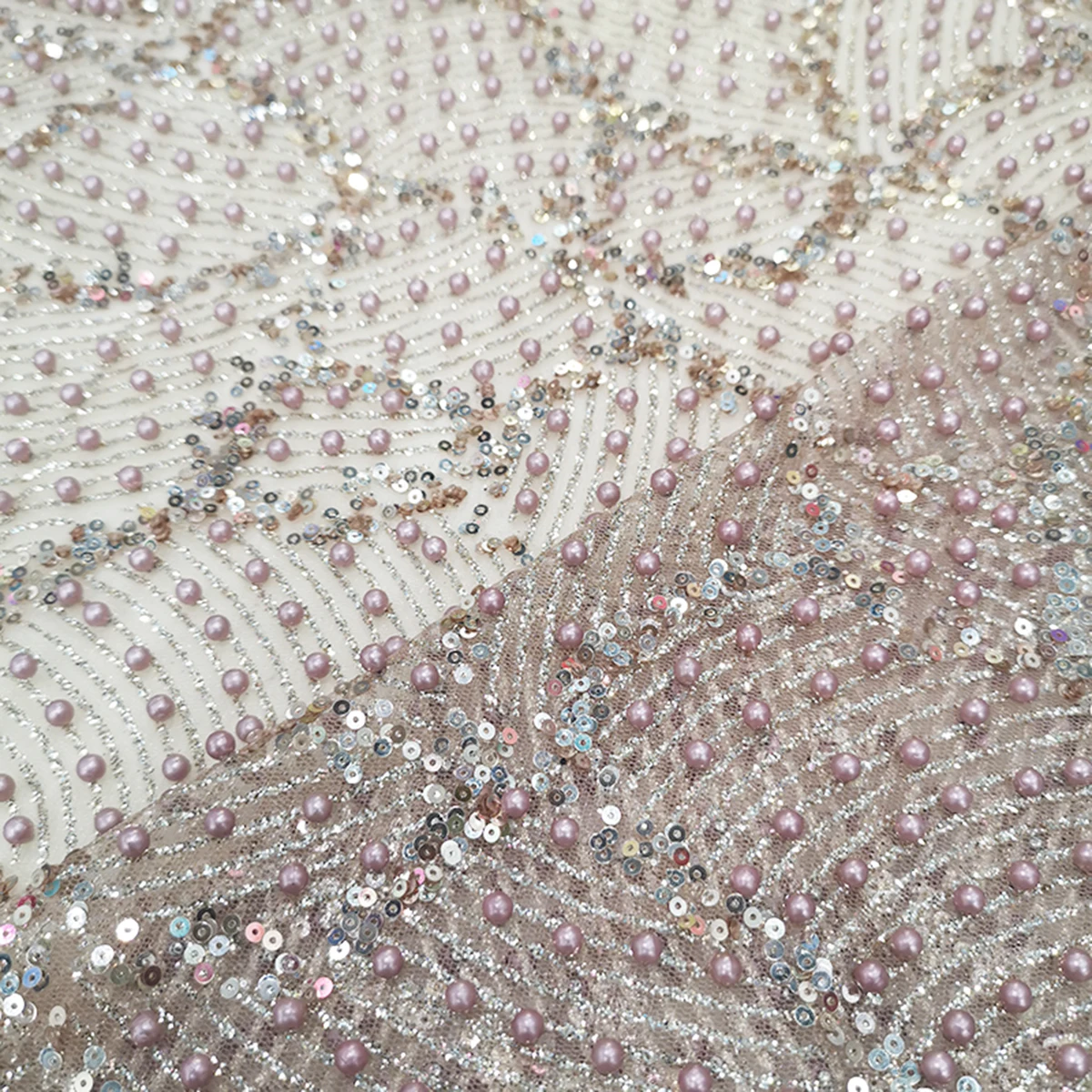 Новое поступление, Высококачественная кружевная ткань из бисера для одежды, вечернего платья, тюль, роскошный, розовое золото, блестящий, приклеенный блестки, сетчатый материал