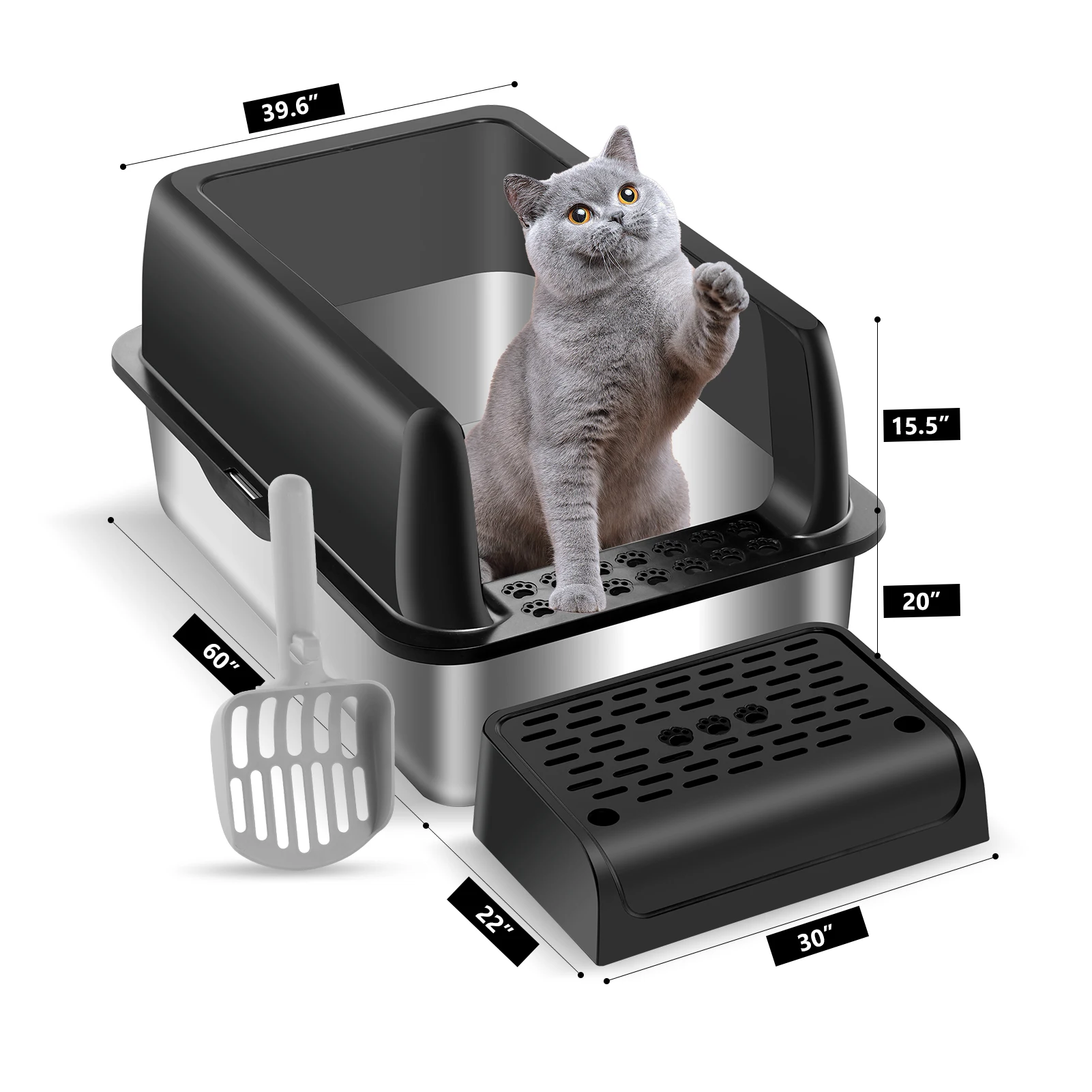 Stainless Steel Semi-enclosed Cat Litter Box Large Capacity Non-Stick Cat Toilet for Big Cats Pet Clean Tool