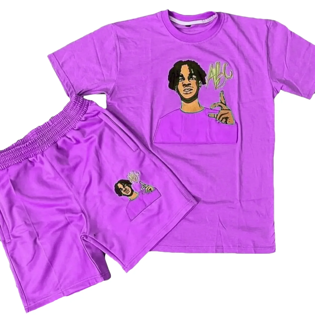 Sky Bule Summer Shorts Set Custom Logo Mens Shorts Set Summer 2 Piece Shorts Set Men Tracksuit