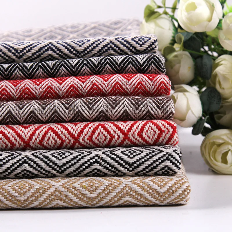 Colorful Jute Cotton Woven Burlap Canvas Fibre For Bag Cushions Jacquard Cotton Fabric Yarn-Dyed Cotton Linen For Sofa Furniture