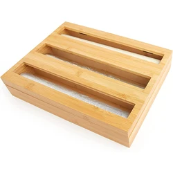 3 in 1 cling film Wrap Dispenser with Cutter Bamboo Foil Wax Paper Organizer and Dispenser for Kitchen Drawer