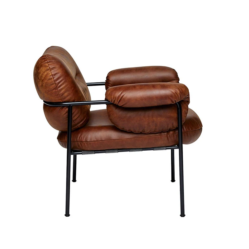Nordic Style Casual Brown Sofa Furniture Living Room Armchair Modern Design Pu Cushion Arm Chair