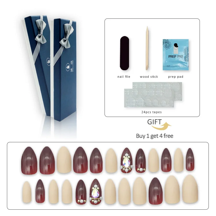 NEWAIR press on nails kit shiny and matte match pre glued artificial nail full cover stiletto fingernail