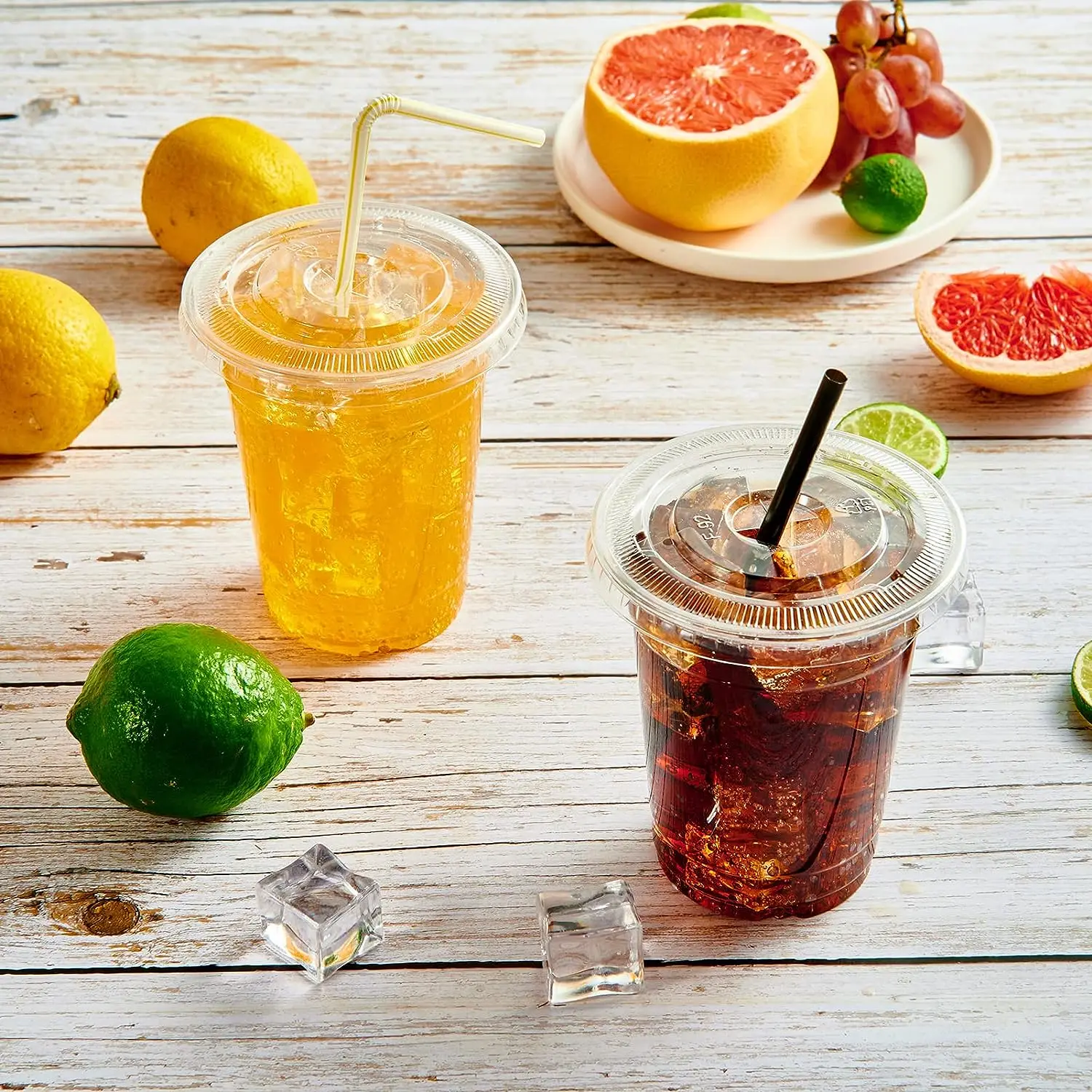 Plastic drinking Disposable PET Clear Cup With flat Lid Cold Beverage Takeaway Iced Coffee Latte Juice Smoothies bottle 12 16 oz