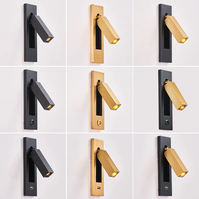 Low-profile black aisle corridor wall light practical square bedroom bedside wall lamp for hotel reading