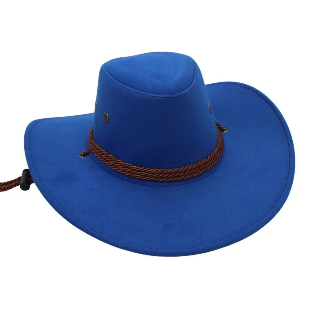 Hot Selling Vintage Unisex Windproof Rope Hat Women Men Beach Sunhat Western Cowboy Wide Brim Hats