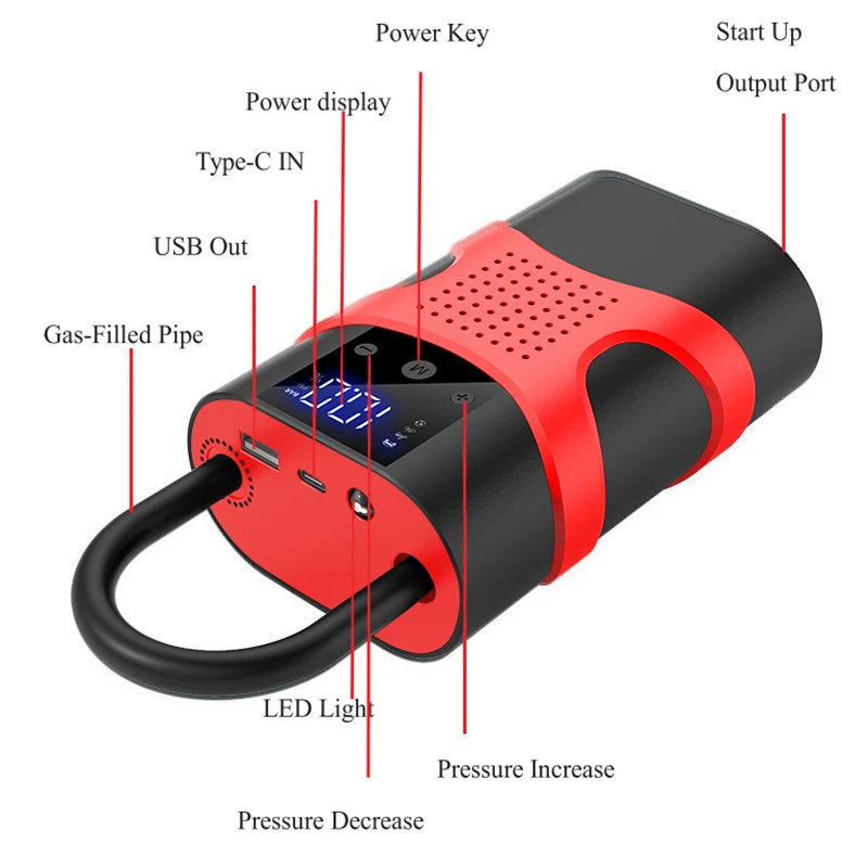 4 In 1 Car Jump Starter With Air Compressor LED Screen 8000mAh Portable Booster Charger 6000A Powerful Car Battery Starting