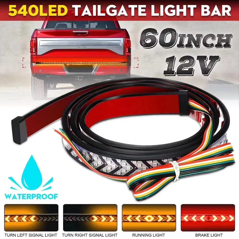 RUTENSE New Design Red Yellow Truck Tailgate LED Strip Light Bar Triple Row 4 style  With Driving Brake Turn Signal light