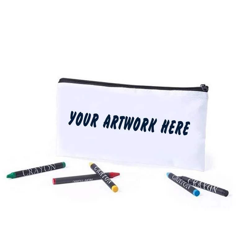 Customized Logo printed Students Stationery Pen Pouch PP Non-woven Pencil Coloring Cases With Zipper Closure For Back To School