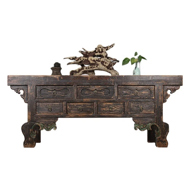 Chinese Ming-style vintage old antique reclaimed solid wood carved buddha table