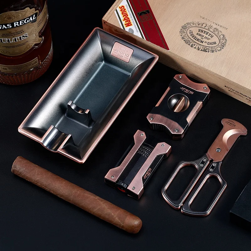 JIFENG JF-TZ252 new technology Luxury classic 4 in 1 Cigar Accessories Gift Set with Cigar Cutter ashtray sets