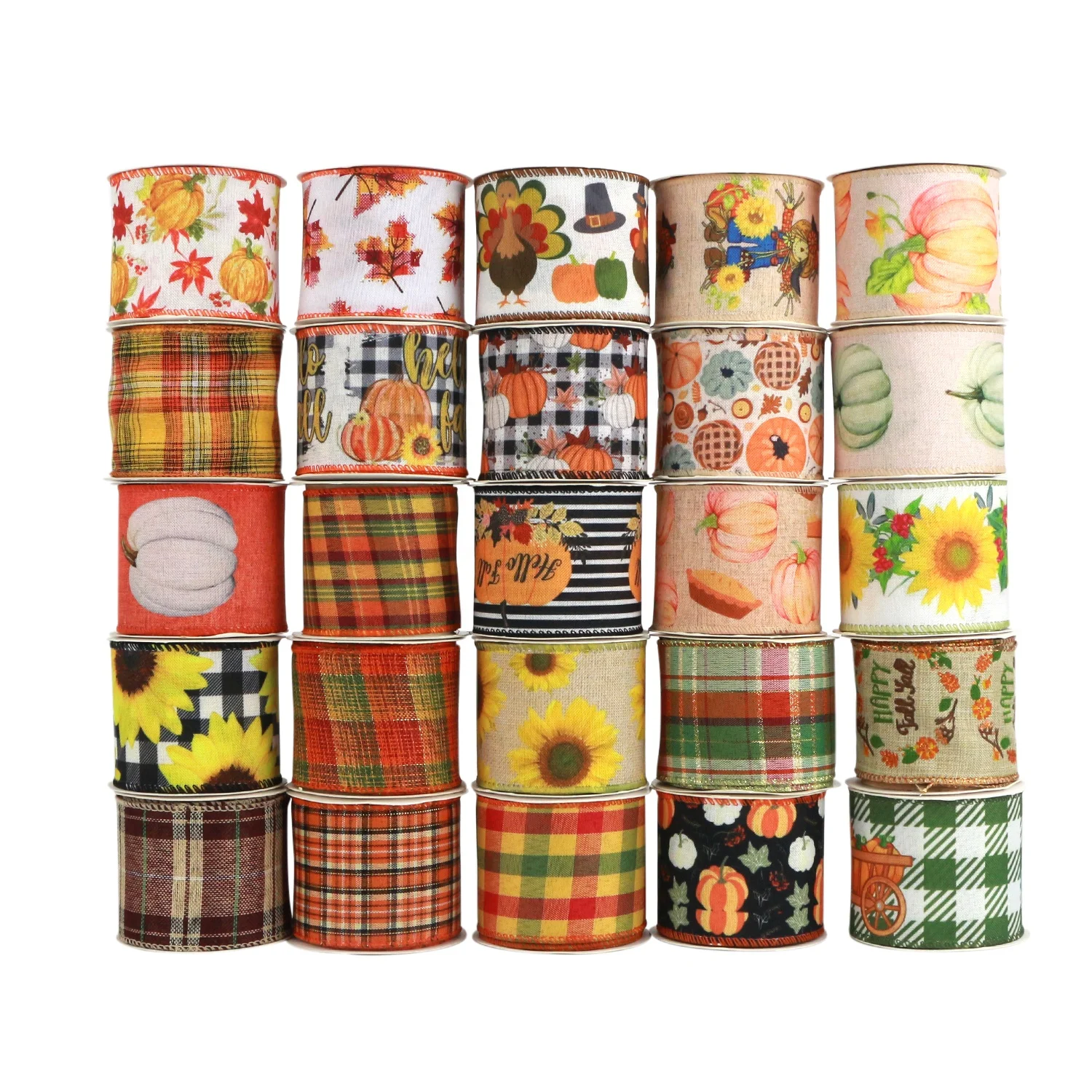 Midi Factory Price Harvest Day Autumn Thanks Giving Fall Buffalo Plaid Wired Ribbon For Wreaths Bows
