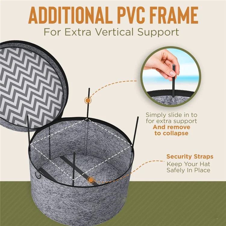 Large Round Felt Hat Box for Travel Foldable Cowboy Hat Case