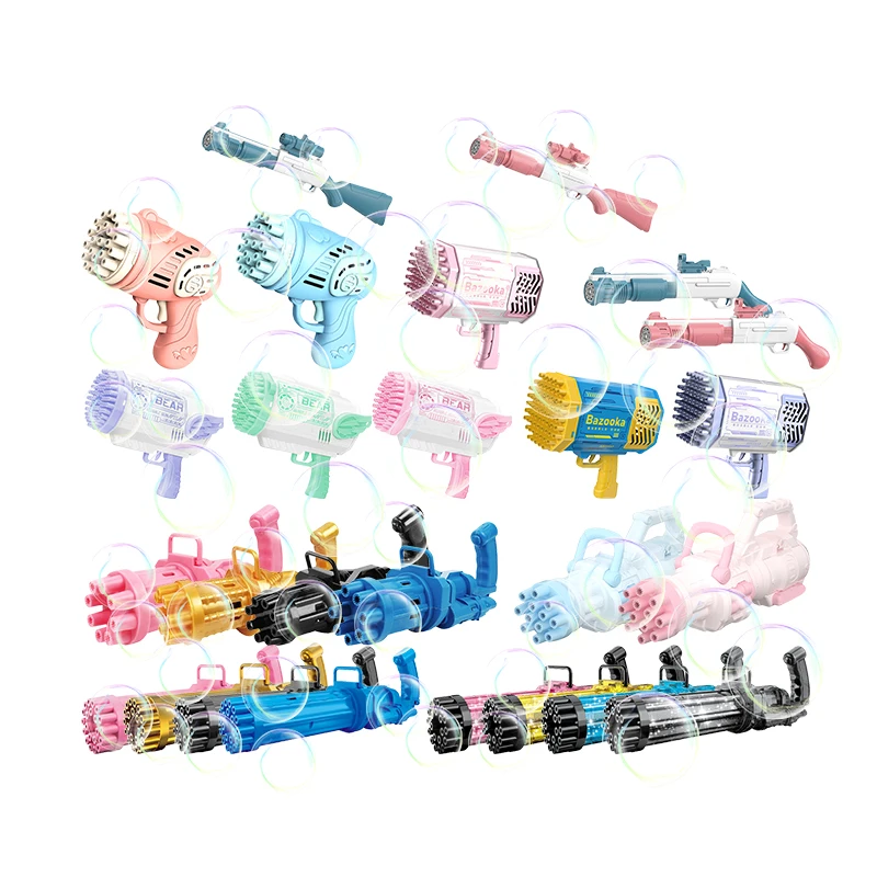 Factory Wholesale Summer All Types bazooka bubble machine Automatic Bubble Maker Gatling 60 holes bazooka bubble gun