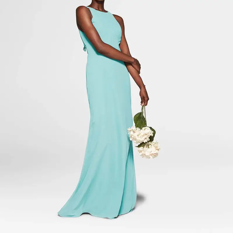 2023 OEM Fitted Top Classic Scoop Neckline Bridesmaid Women Evening Floor-Length Dresses Sexy