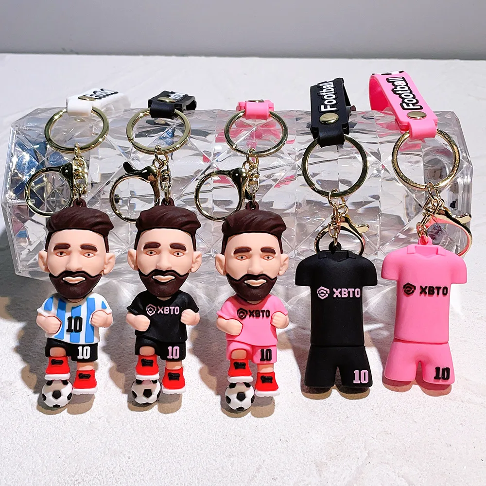 Stock new Messi football keychain cartoon characters 3D silicone keychains accessory soft pvc rubber keychain