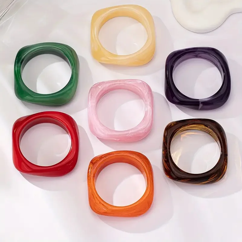 2024 Resin Statement Bracelet Bangles Fashion Jewelry Colorful Acrylic Square Irregular Bangles for Women