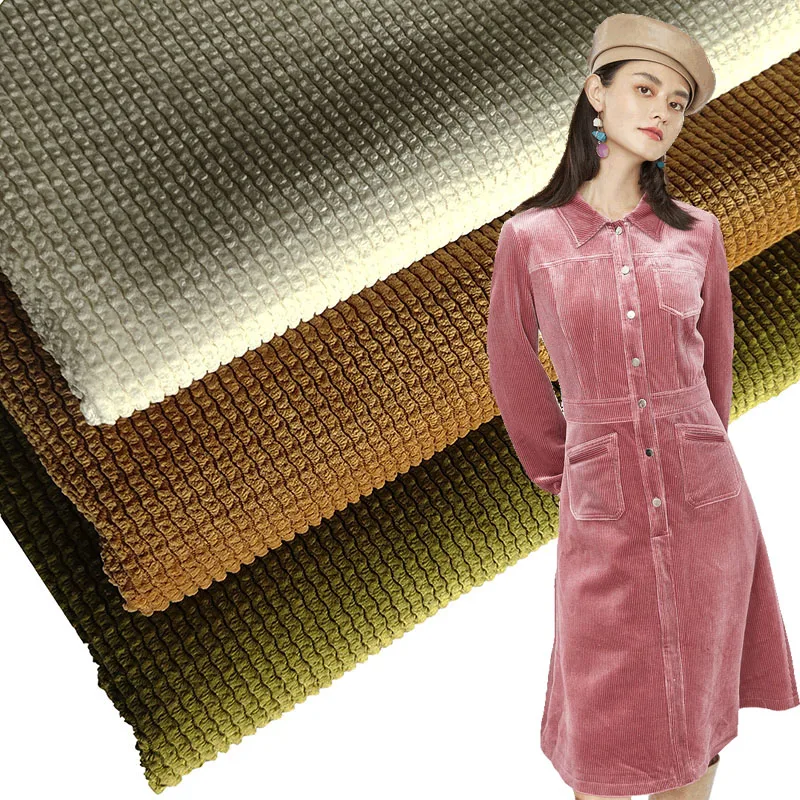 Производство нейлоновой полиэфирной вельветовой ткани 270GSM с полосками морского огурца эластичная Вельветовая ткань для одежды