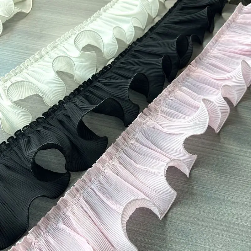 Pleated Lace Fabric for Clothing Cuff & Wedding Accessories Embroidered Organ Wave Curtain Edge for Bags & CurtainsLace ribbon