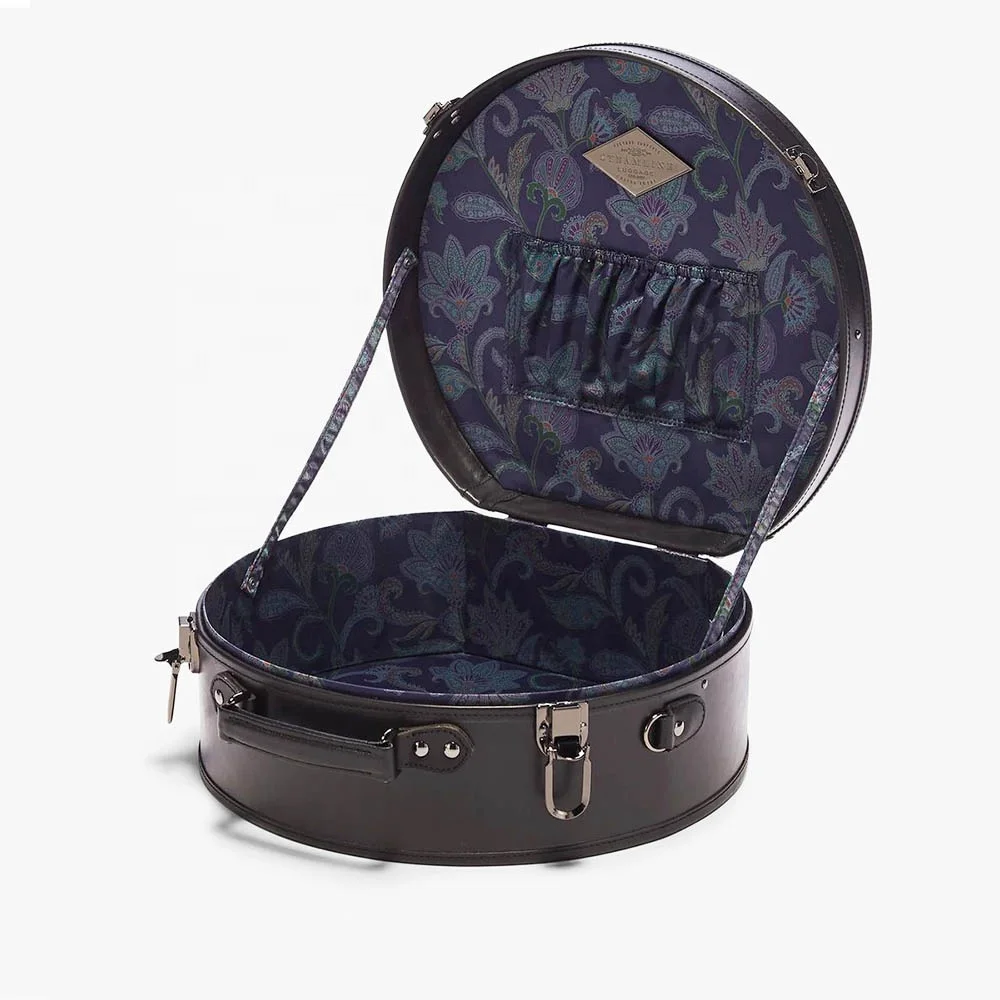 2021 hot sale black mens leather hat box for suitcase