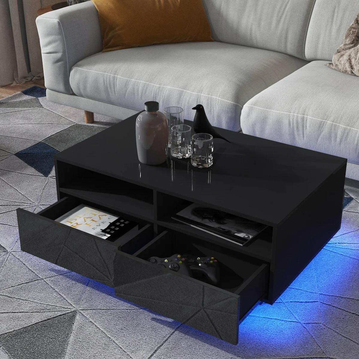 Modern Simple Design Coffee Table with LED Coffee Center Table with Storage for Living Room