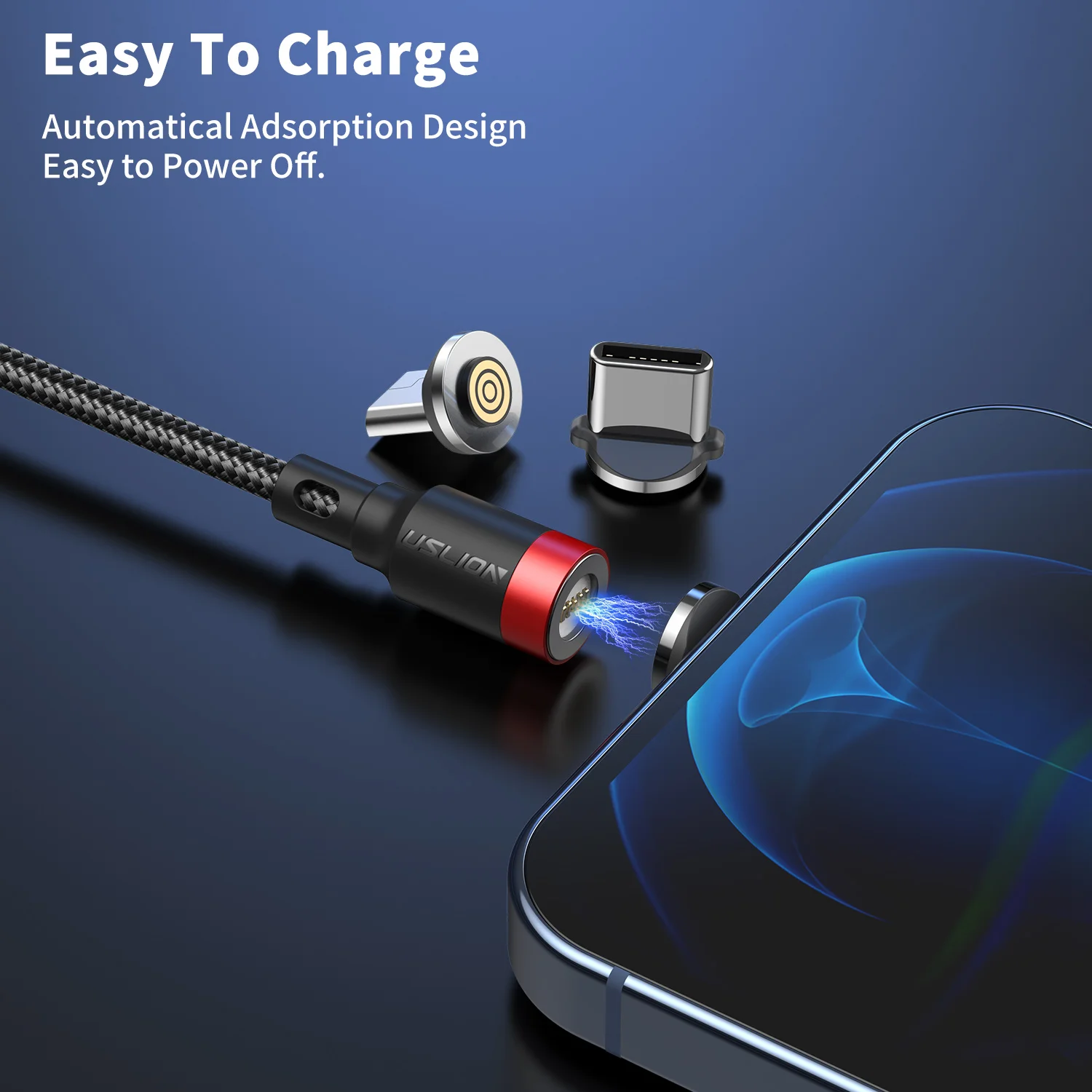 USLION 3 In 1 2M Magnetic Charging USB Data Cable 3A Fast Charger Cable 360 Rotate