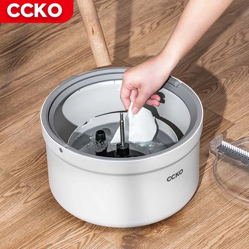 Grey White Free Hands Microfiber Flat Mop With Bucket Floor Mop Bucket 360 Mop Spin For Cleaning Dry & Wet Flat Floor Hardwood