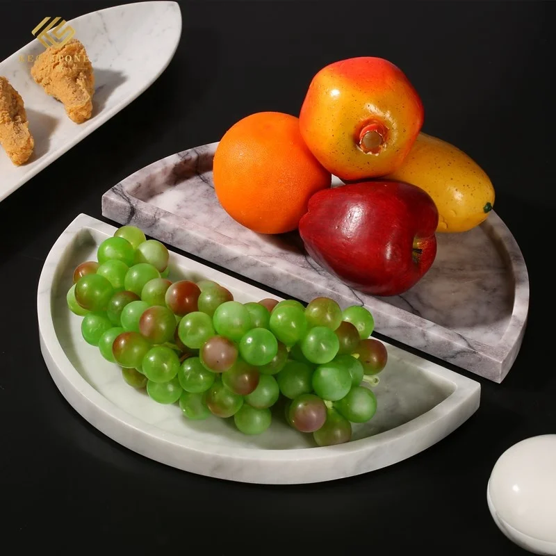 
Elegant mandarin duck half circle tray home hotel decoration food fragrant snow plum white marble plates 