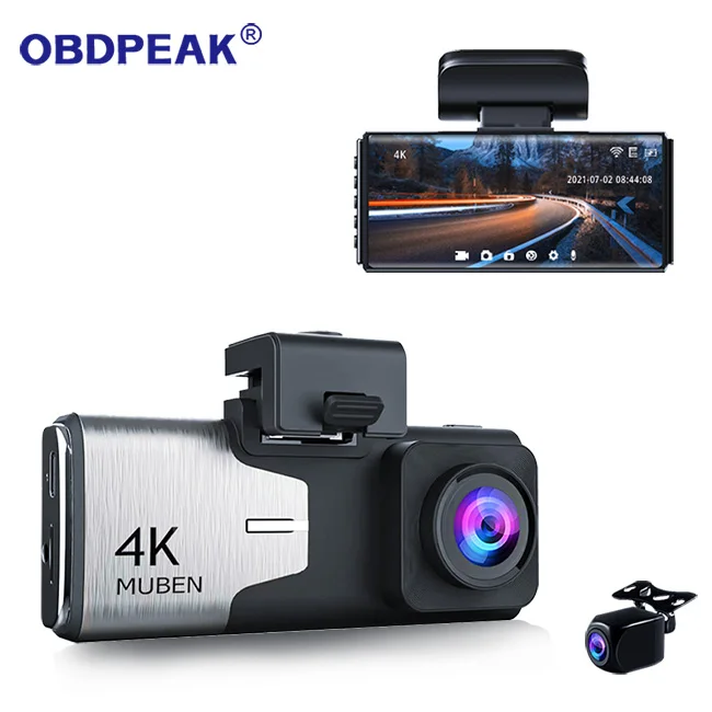 Hot Sale 4K Front 3840*2160P Dual Lens Dash Cam 4 Inch IPS Screen Car DVR WIFI GPS Tracking 24H Parking with Rear 1080P  Camera
