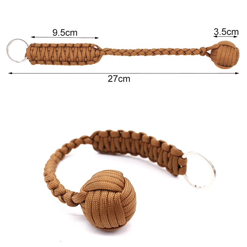 Different Colors EDC Stainless Steel Ball Paracord Lanyard Monkey Fist Survival Keychain