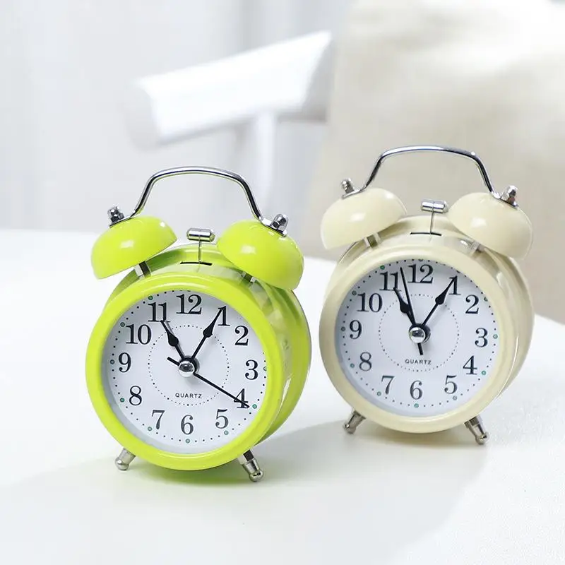 Mini Cartoon Dial Number Round Clock Desk Alarm Children Living Room Bedroom Metal Alarm Clock Home Decorative Colorful Clock